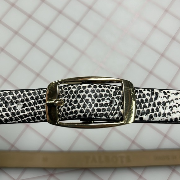 TALBOTS Reptile/Snakeskin Office/Urban B/W Leather Belt Gold Rectangle Buckle M - Picture 7 of 10